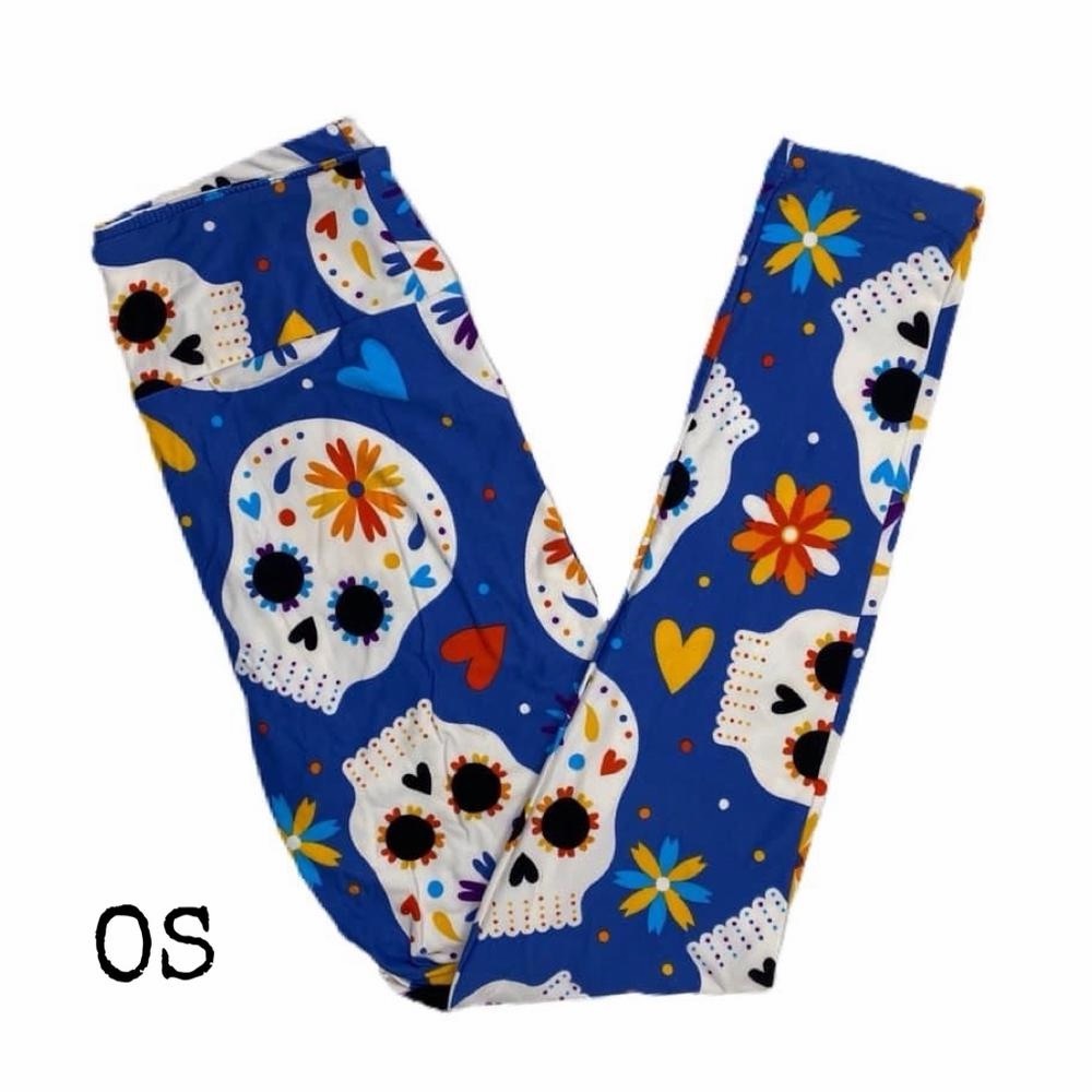 LuLaRoe Blue Skull Print Leggings
